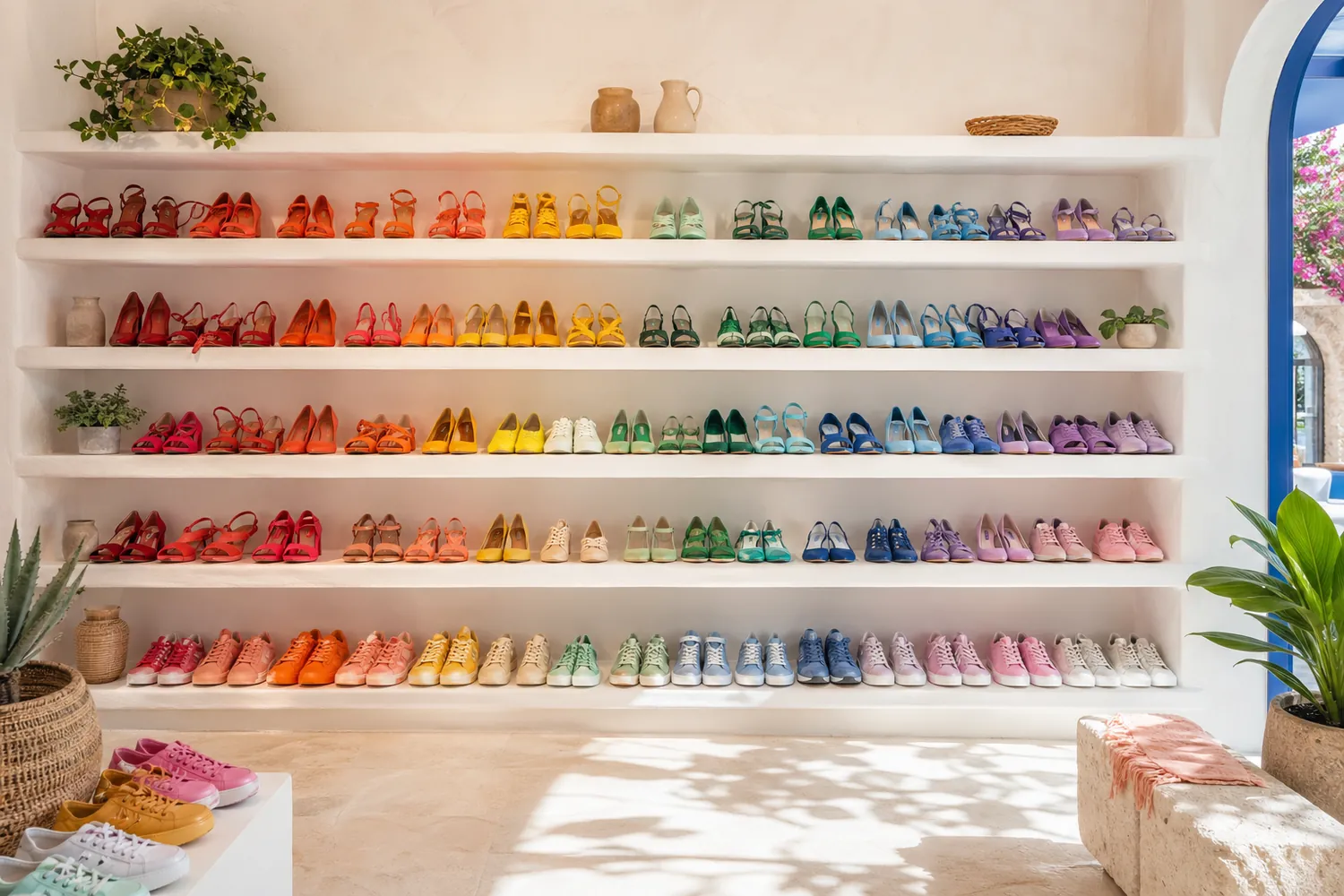 Panorama chaussures colorées alignées