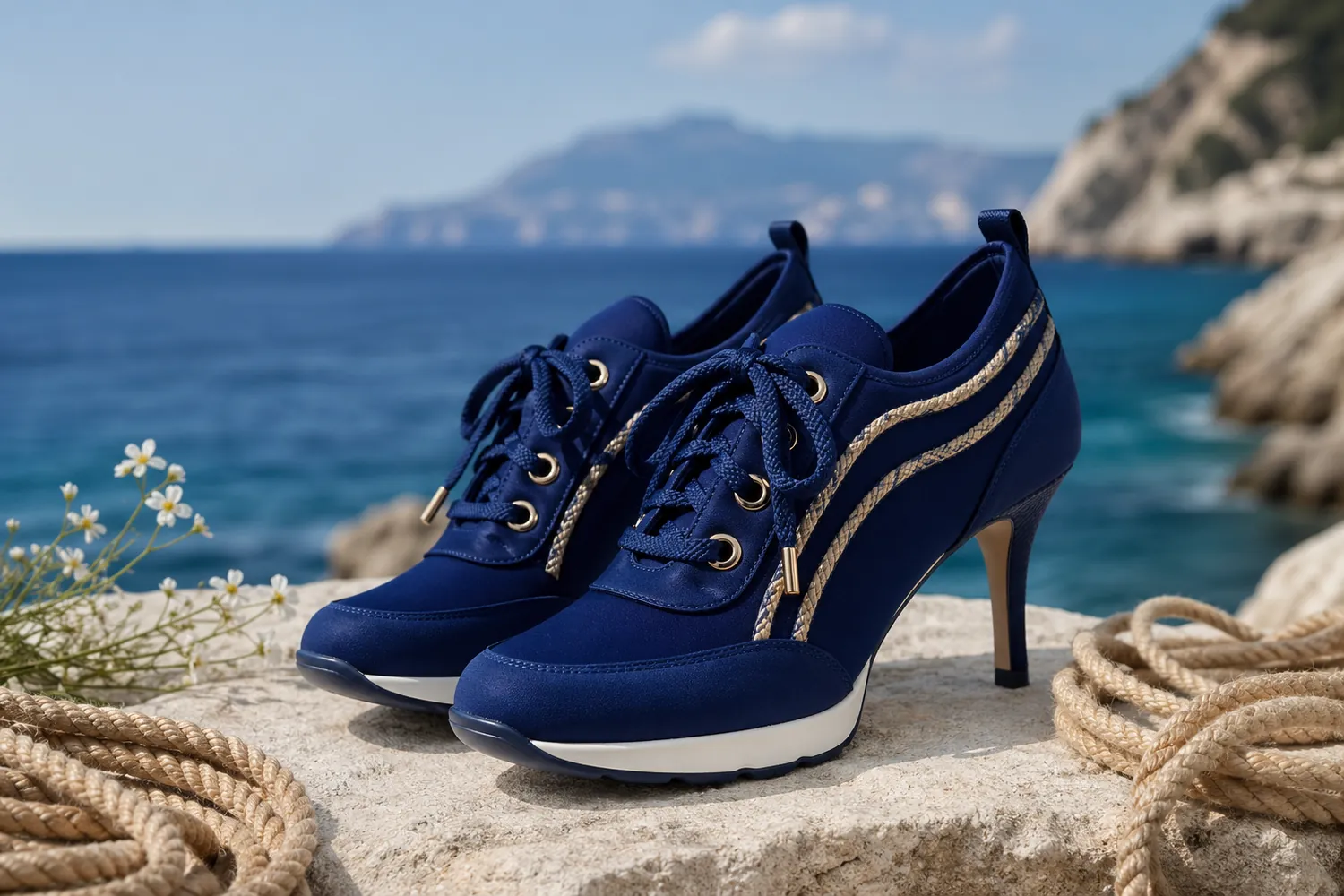 Chaussures bleues cobalt et sneakers San Marina sur fond neutre