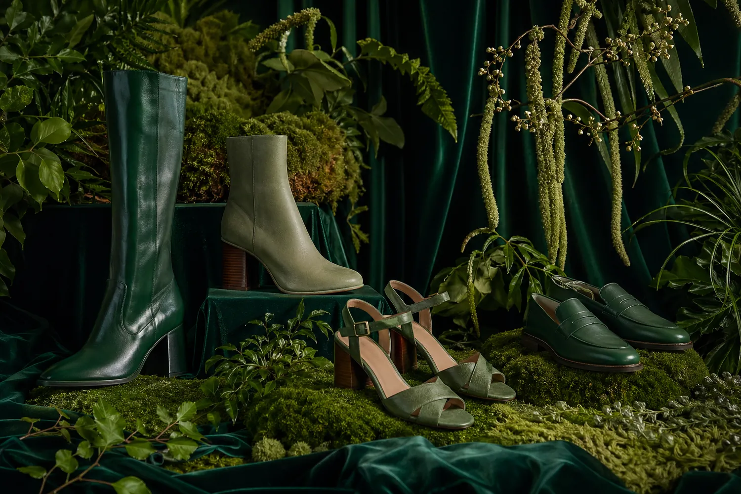 Chaussures vert émeraude cuir San Marina en présentation studio