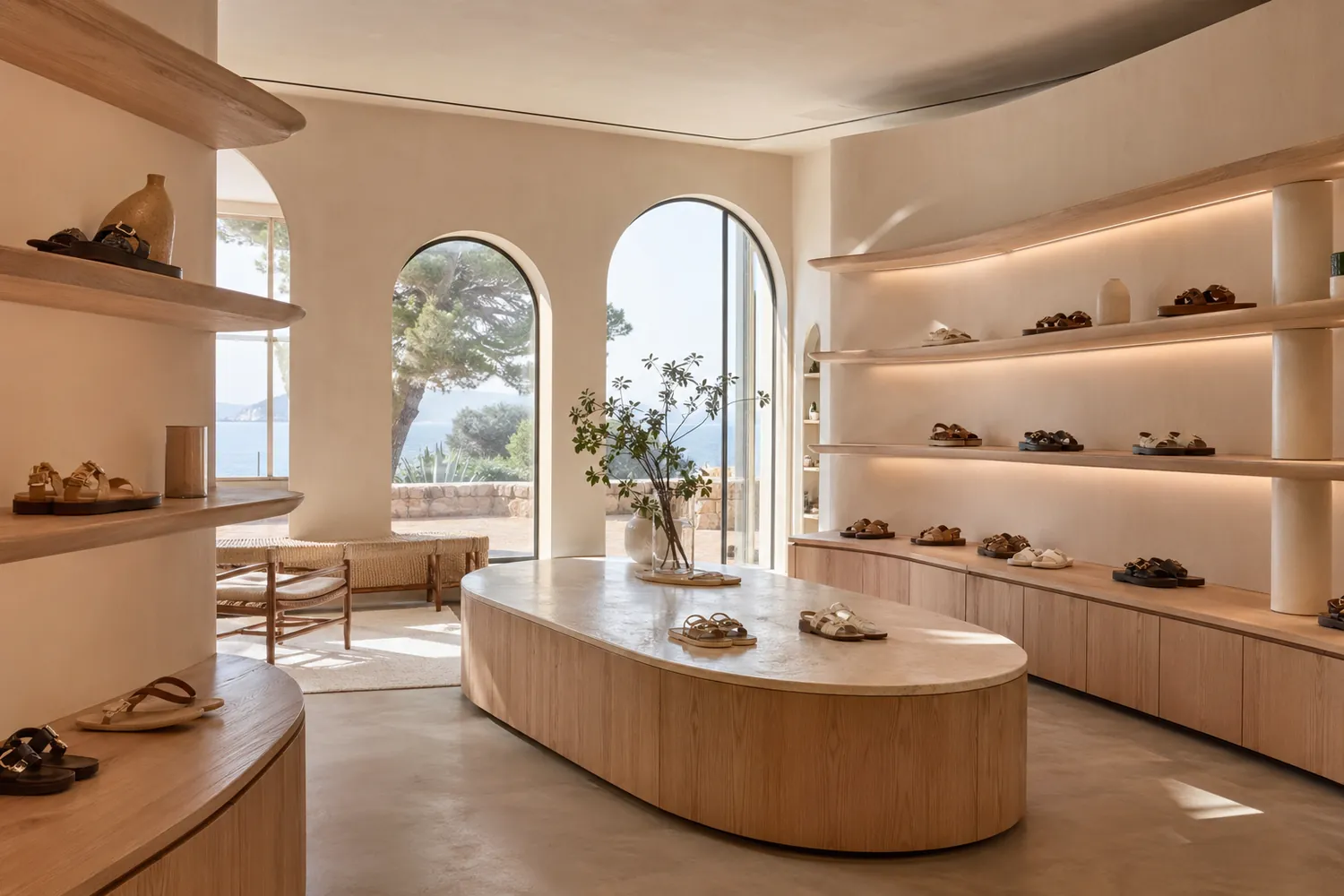 Showroom lumineux présentation chaussures San Marina